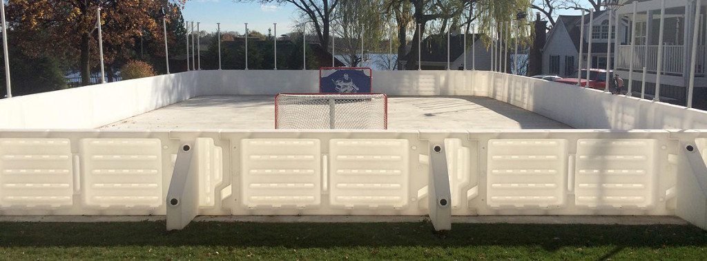 portable dasher boards around backyard hockey rink